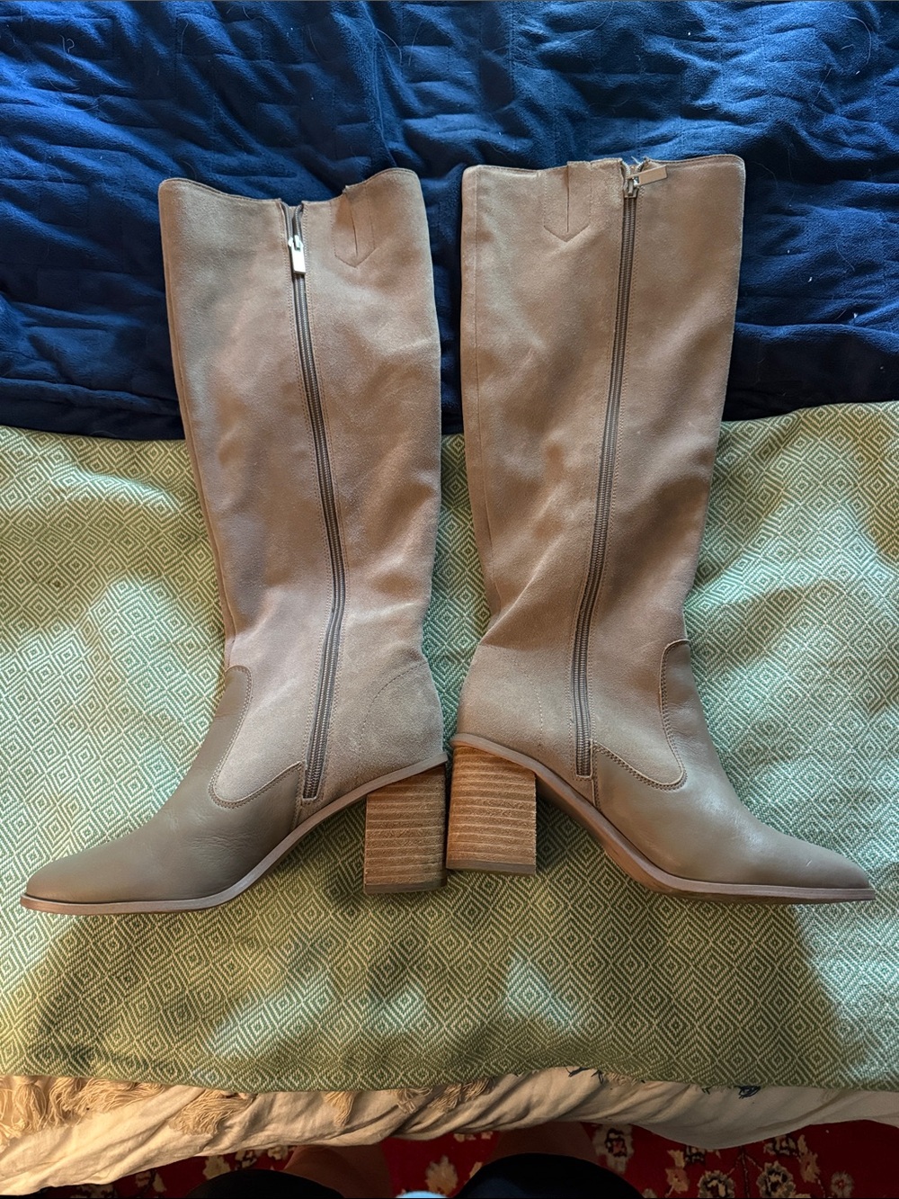Splendid Taupe Leather Mid-Calf Block Heel Boots